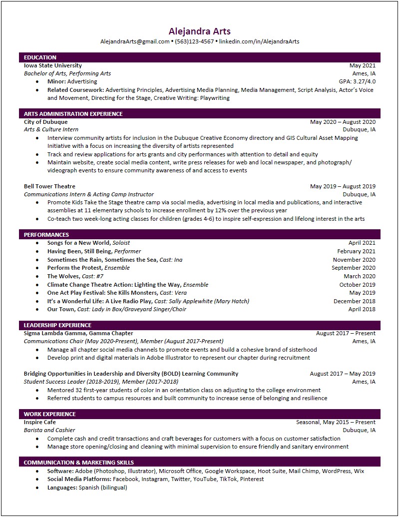Resume With Other Relevant Experience Section