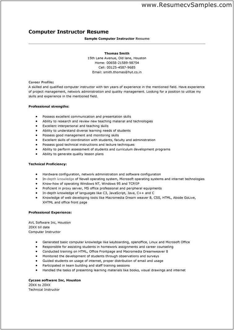 Resume With Professional Skills Listed