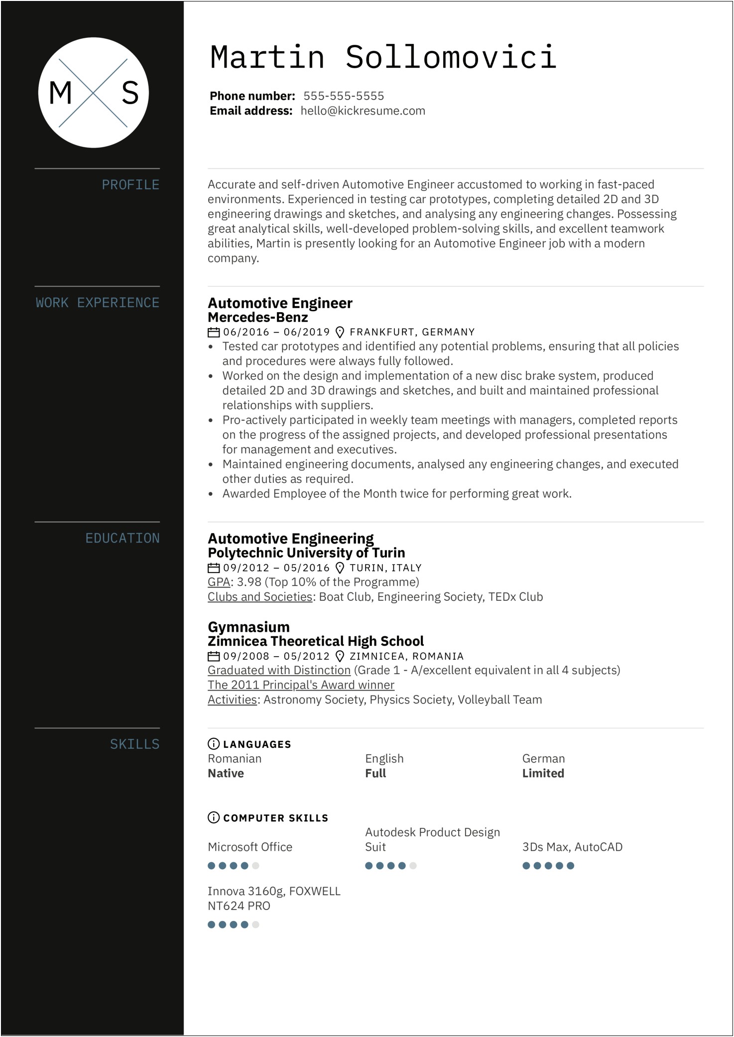 Resume With Professional Summary Engineering Student