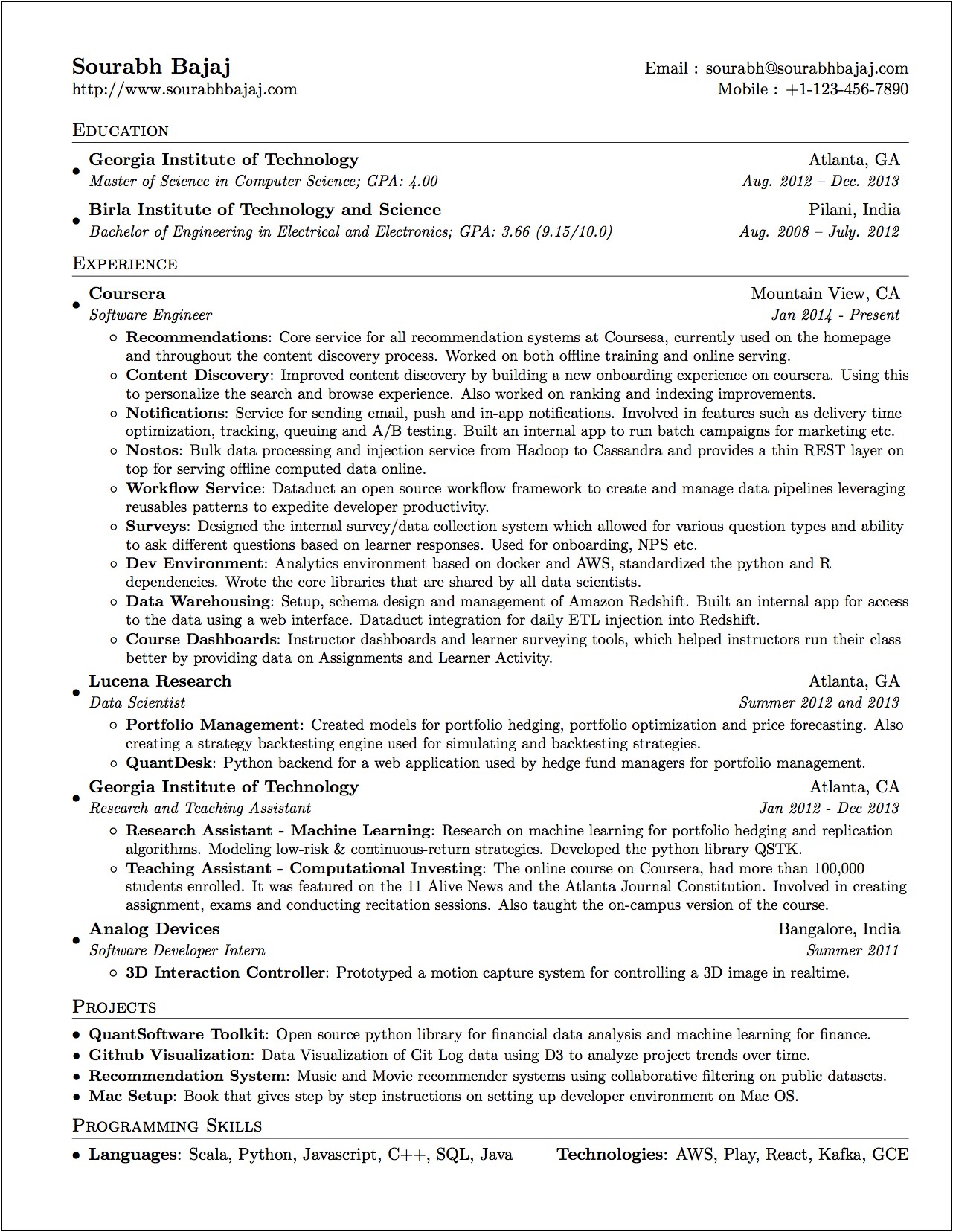 Resume With Publications Listed Sample