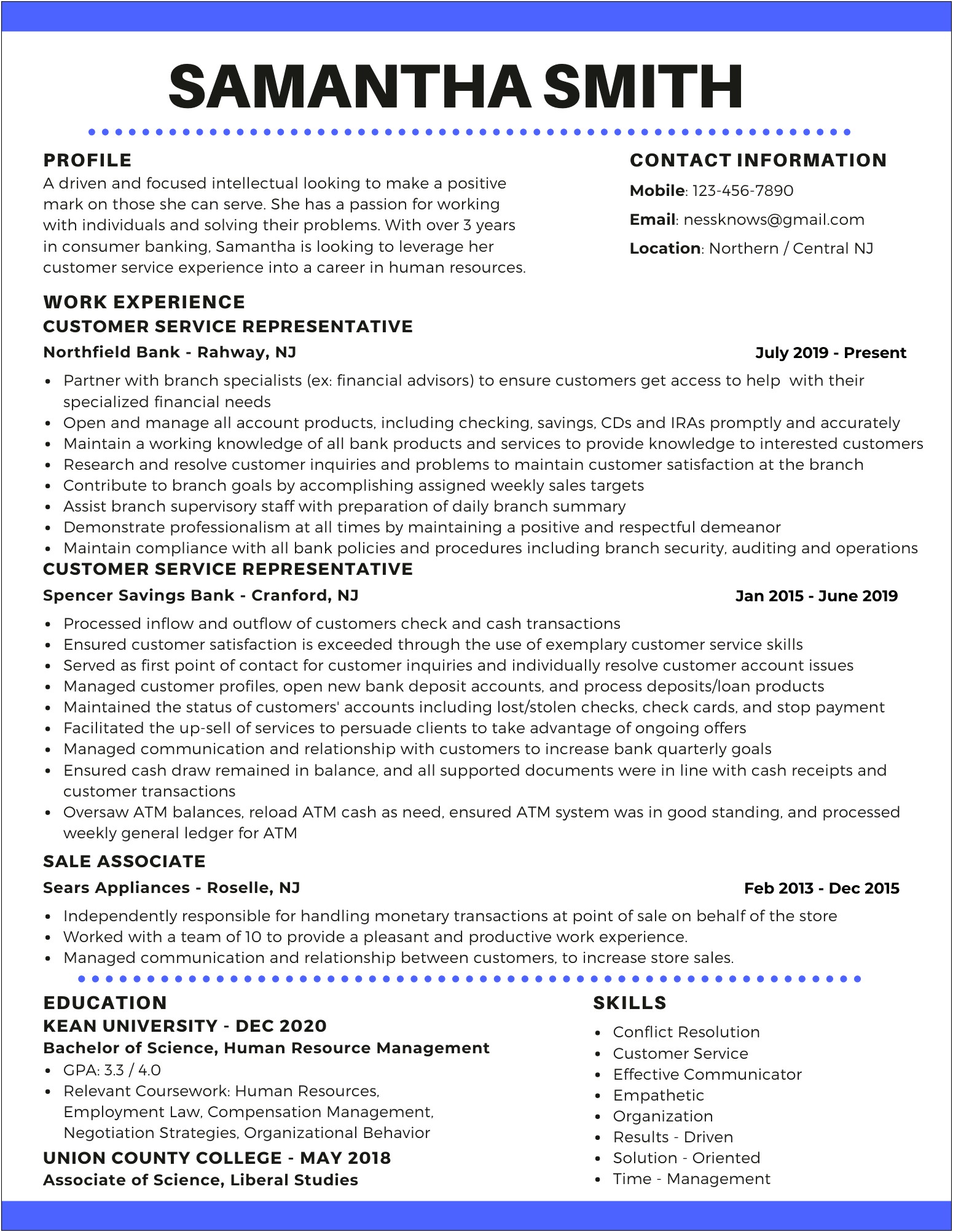 Resume With Relevant Coursework Example