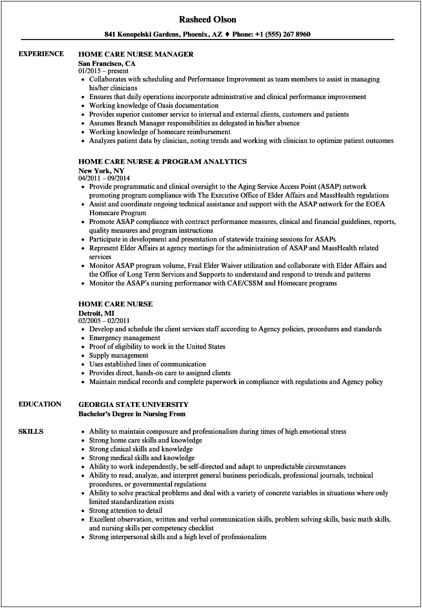 Resume With Skilled Nursing Experience