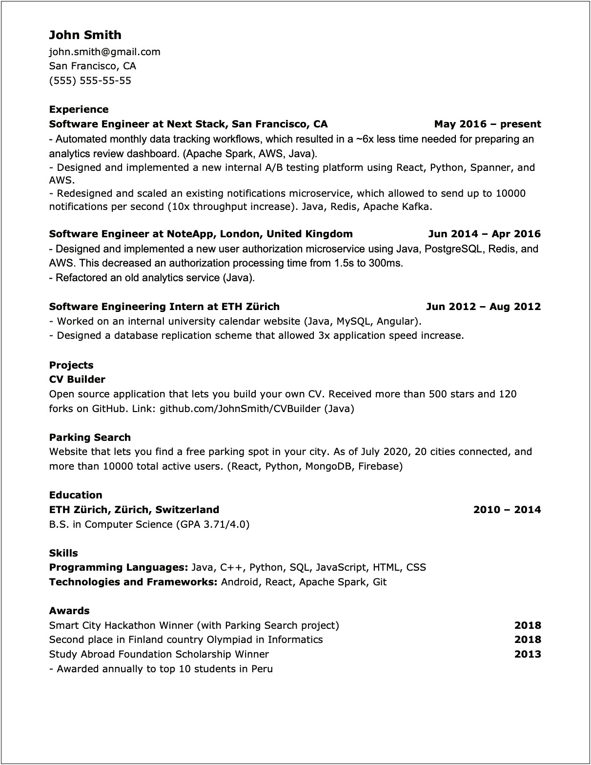 Resume With Study Abroad Experience Sample