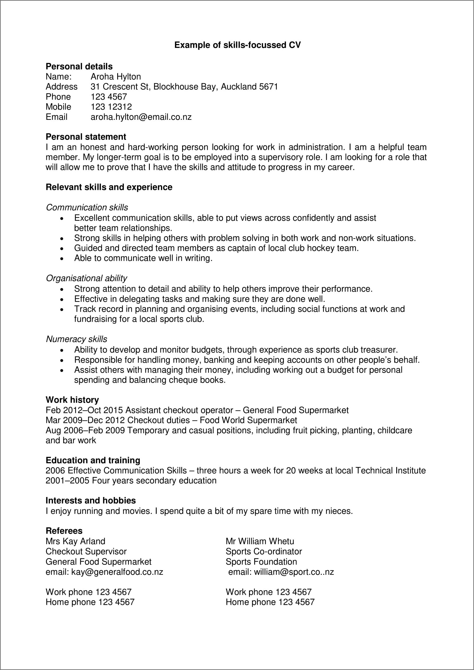 Resume With Summary Statement Example