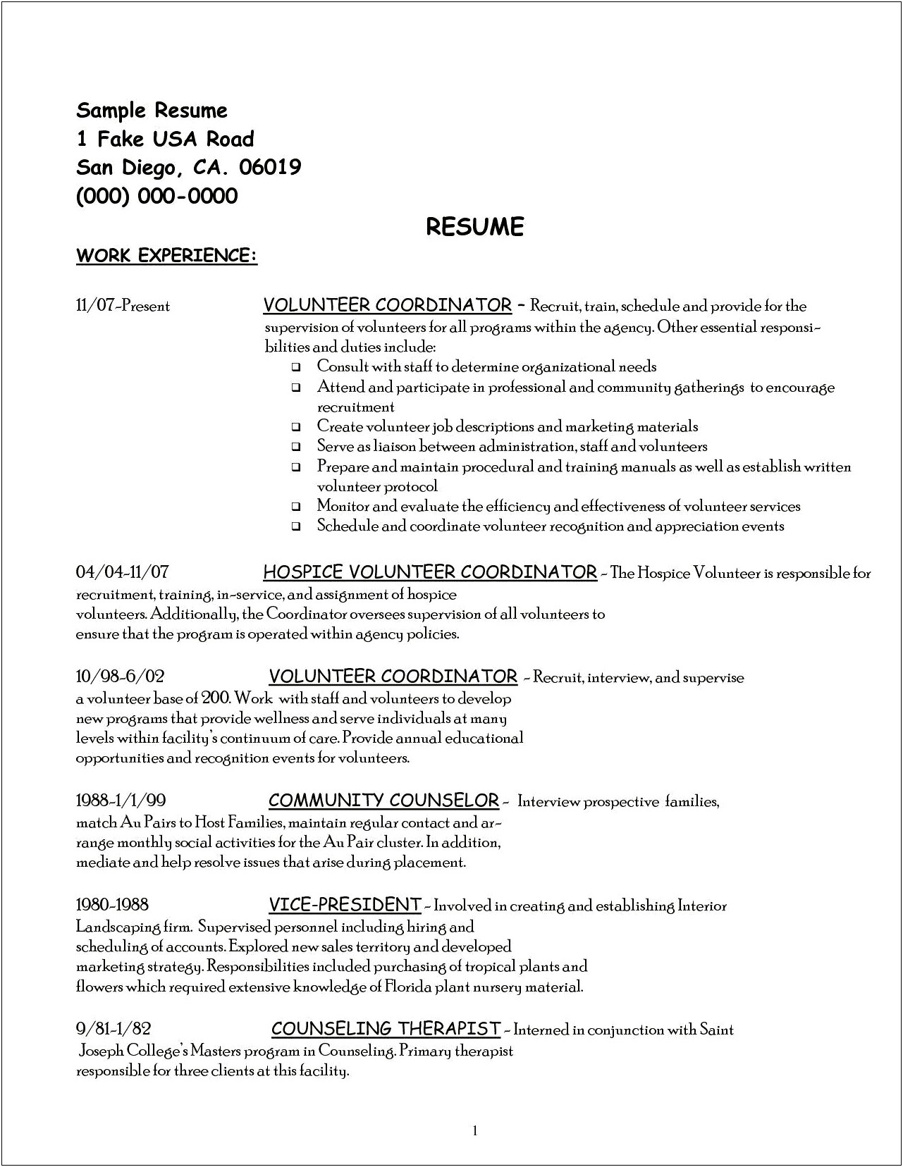 Resume With Volunteer Experience And Work Experience