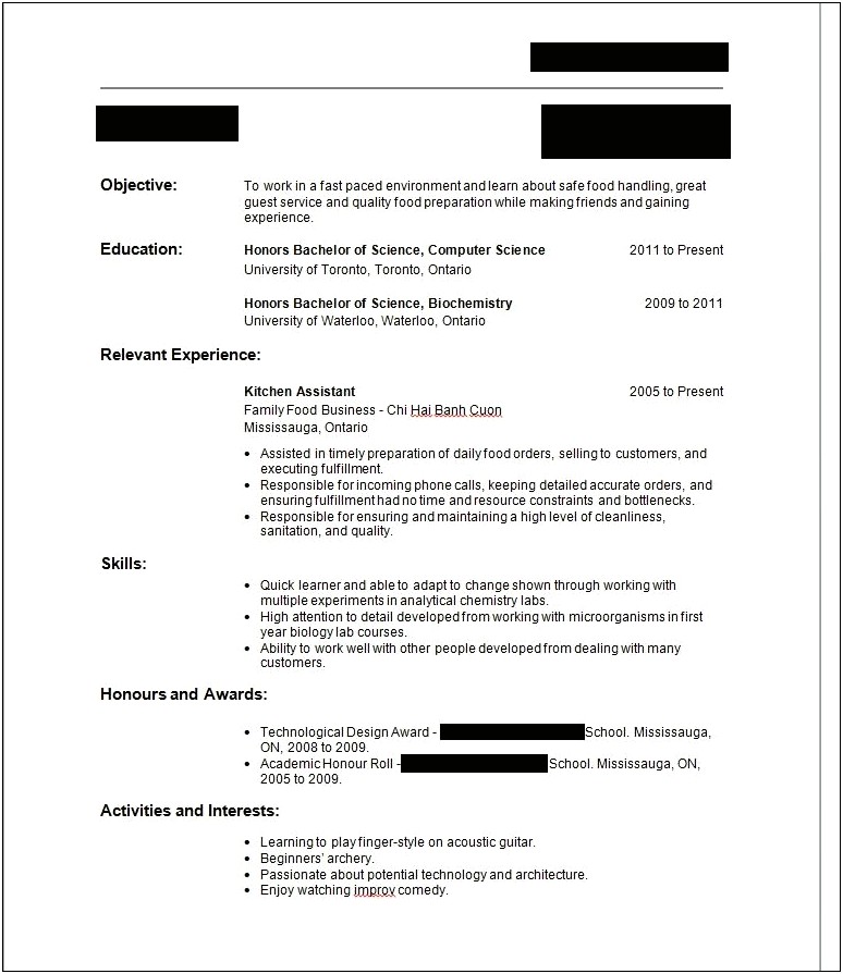 Resume With Work Education And Volunteer Experience