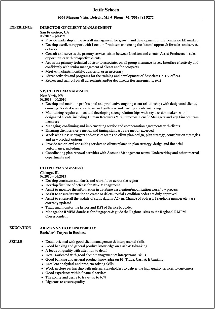 Resume Wording For Management Experience