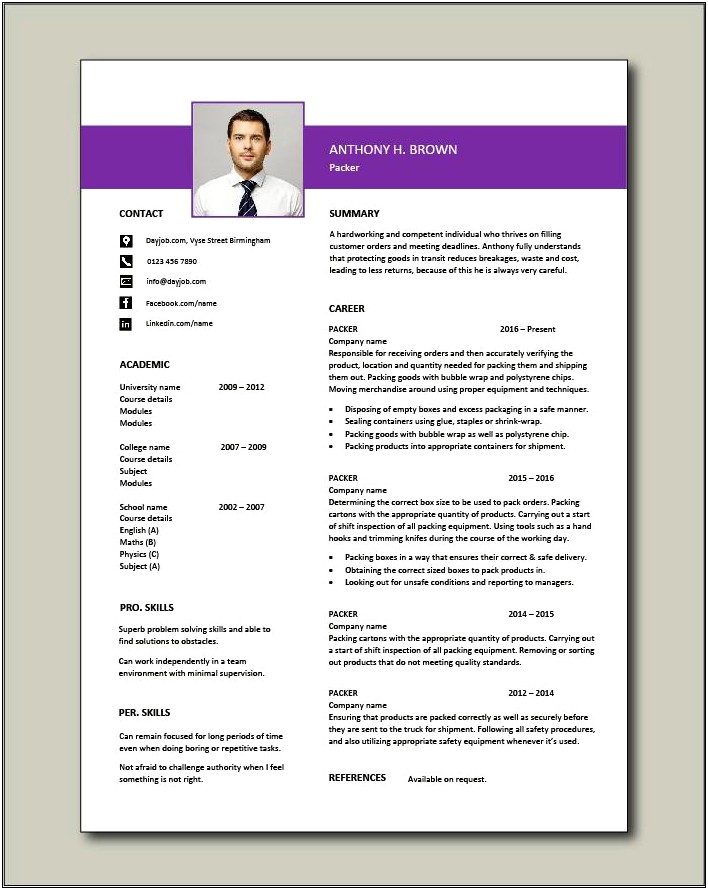 Resume Words For A Order Packer