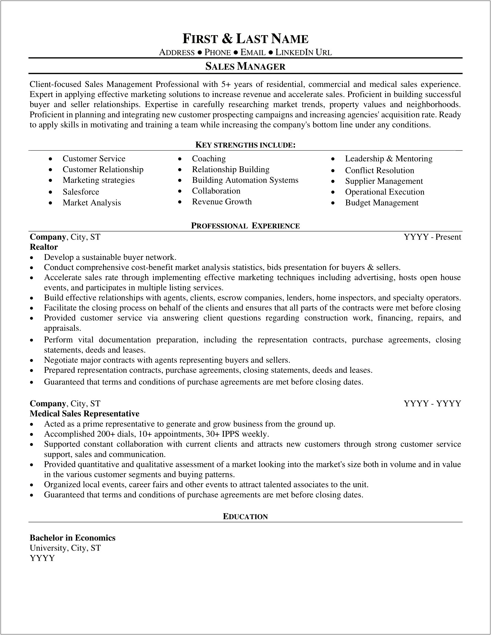 Resume Words For Sales Manager