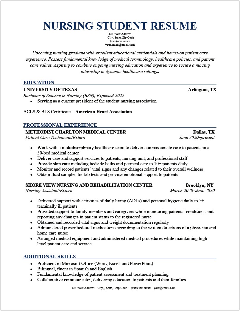 Resume Work Experience On Resume For Nursing