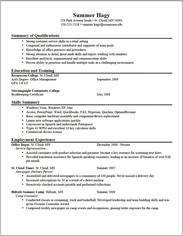 Resume Working Multiple Summers At The Same Place