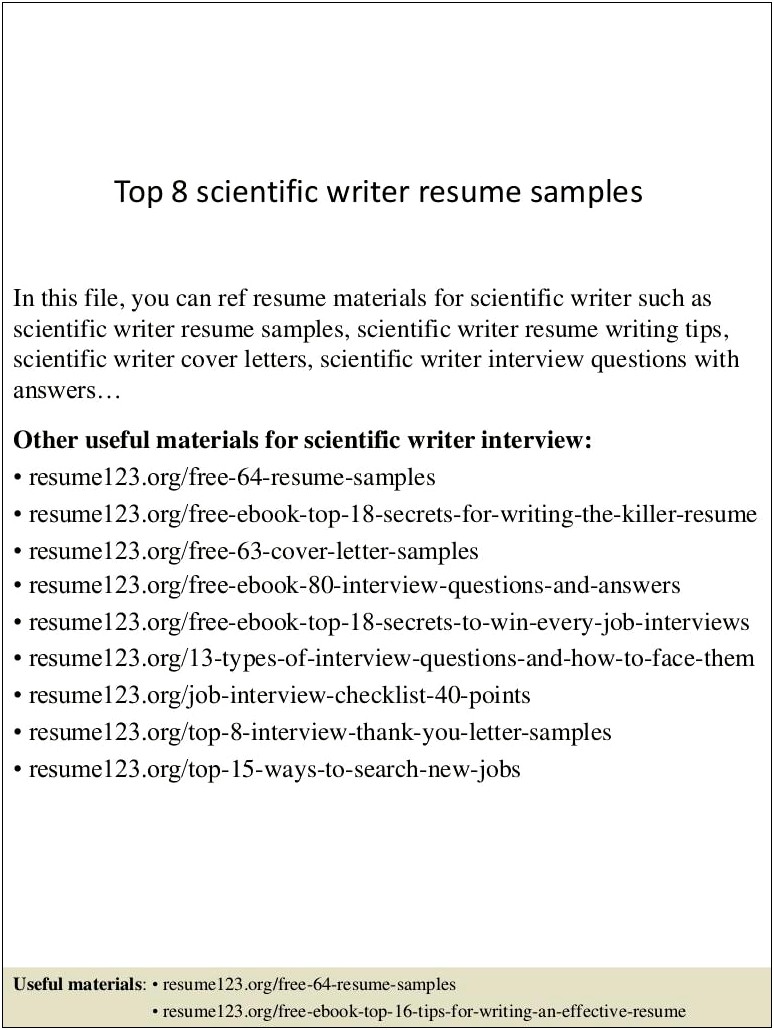 Resume Writers For Science Jobs