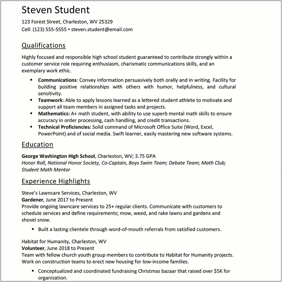 Resume Writing Activity High School Students