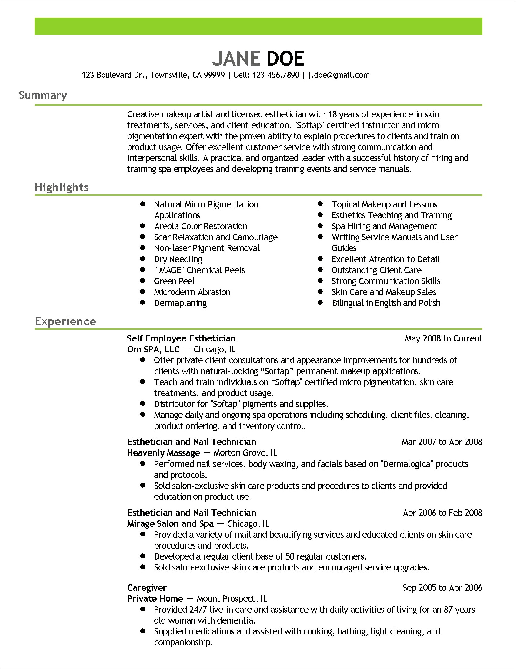 Resume Writing Examples For Makeup Artists