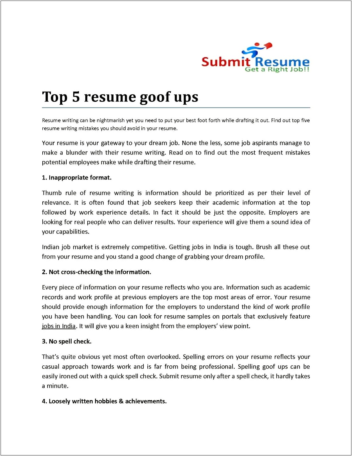 Resume Writing For Many Changed Jobs