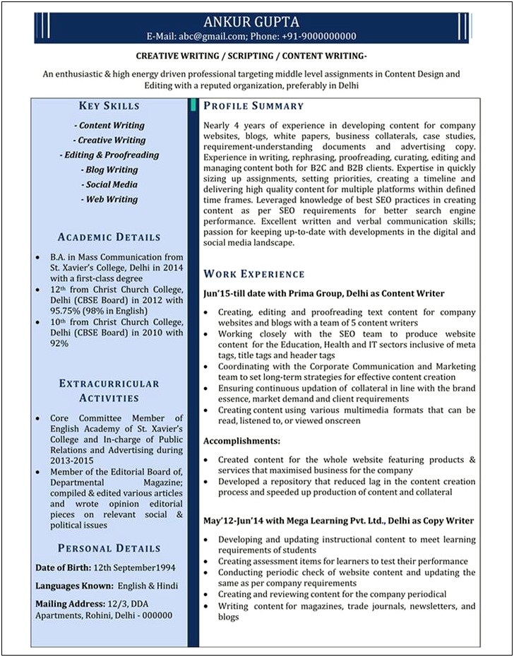 Resume Writing Services Sample Resumes