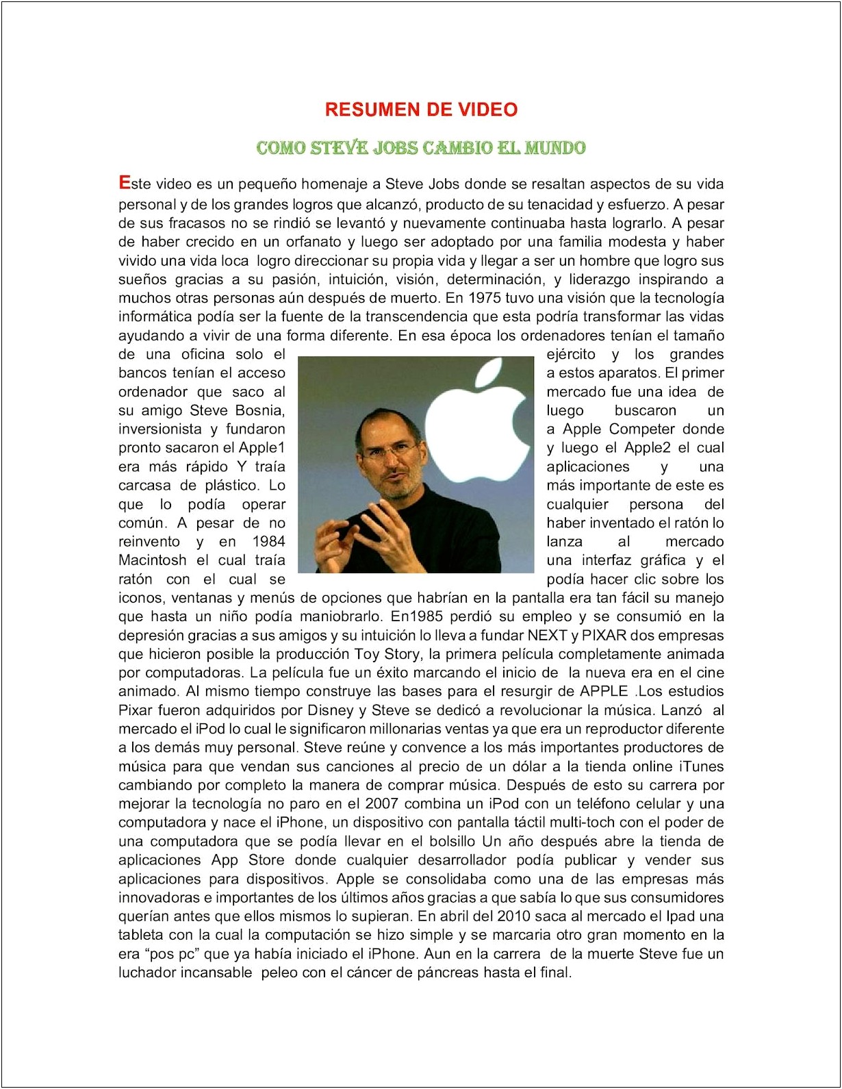 Resumen De La Pelicula De Steve Jobs Pdf