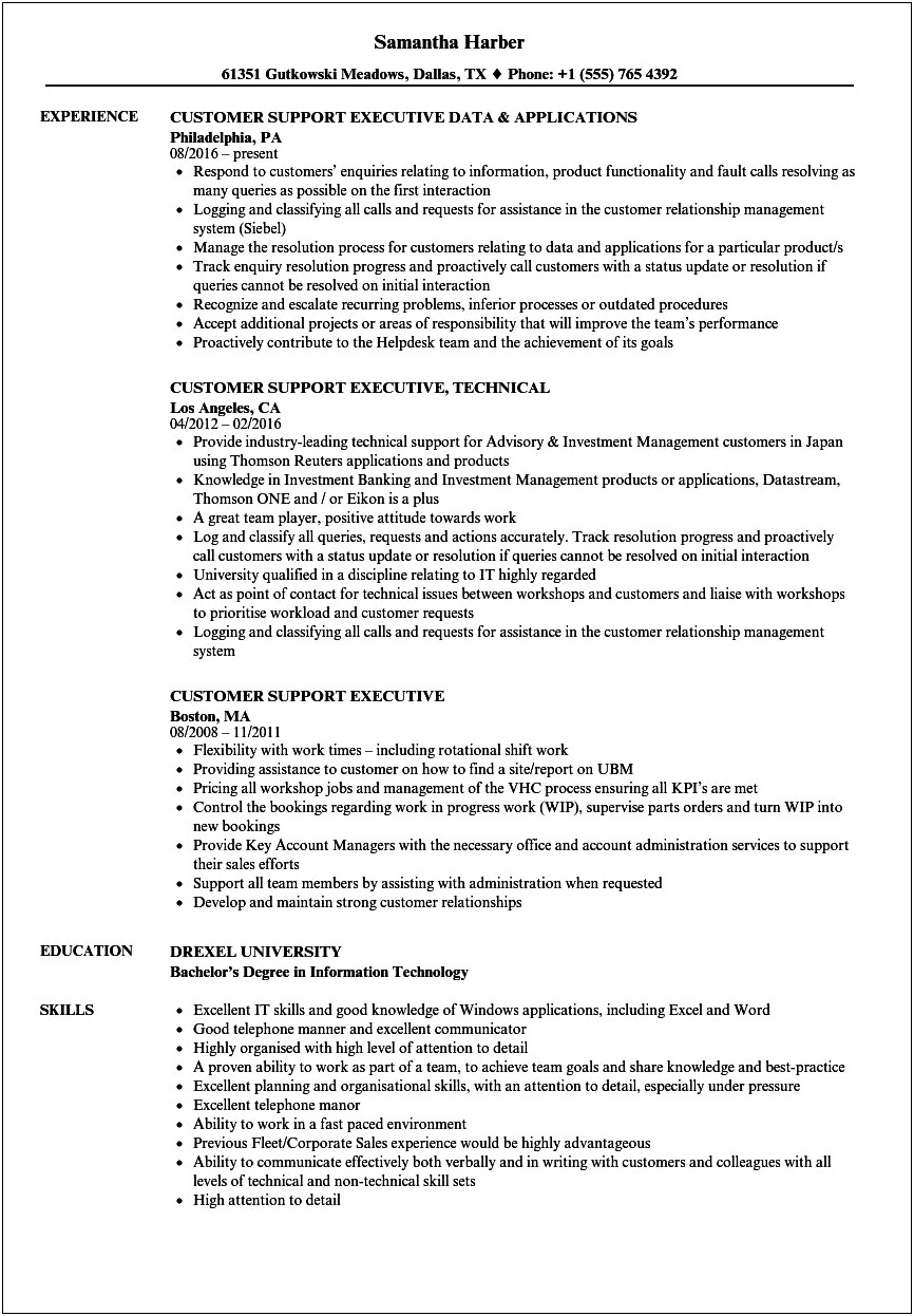 Resumes Example For Customer Sevice