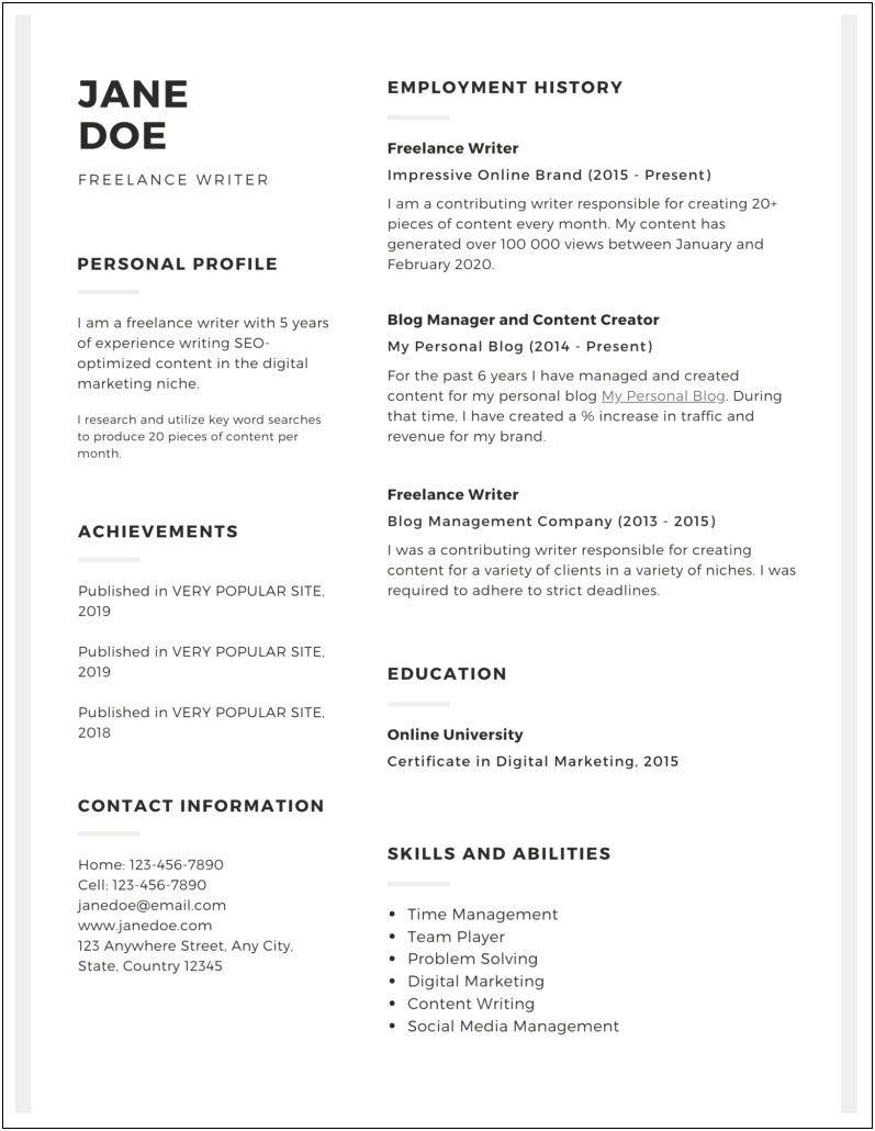Resumes Example For Writing Skills
