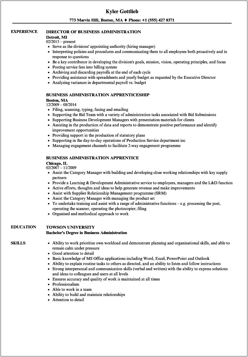 Resumes Examples For Business Management And Accounting