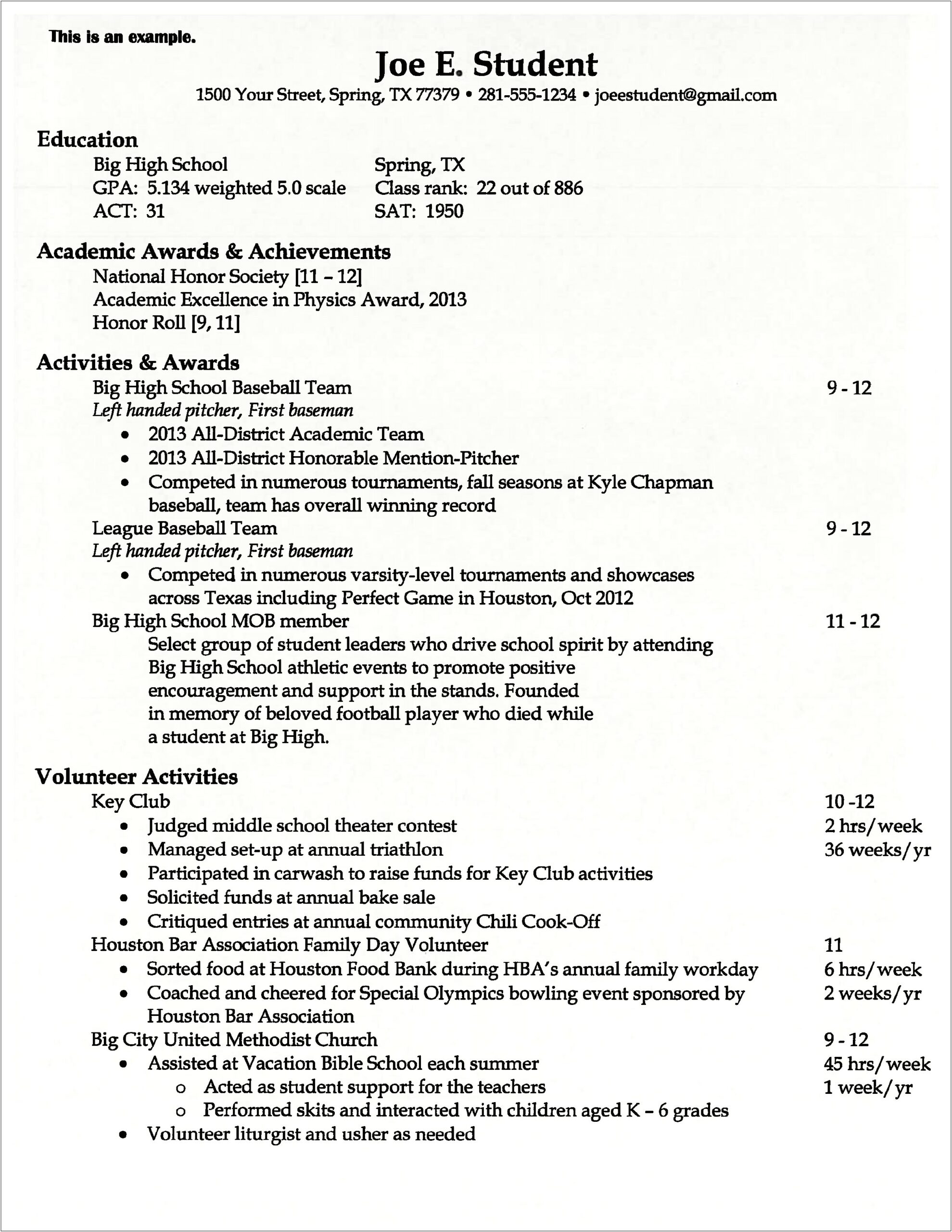 Resumes Examples For College Applications