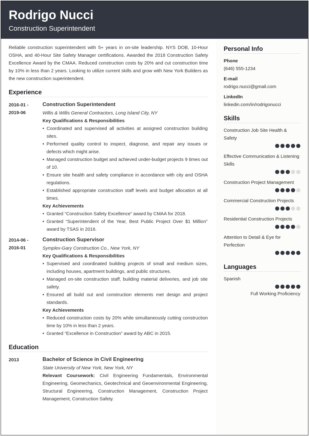 Resumes Examples For Power & Light Superintendant
