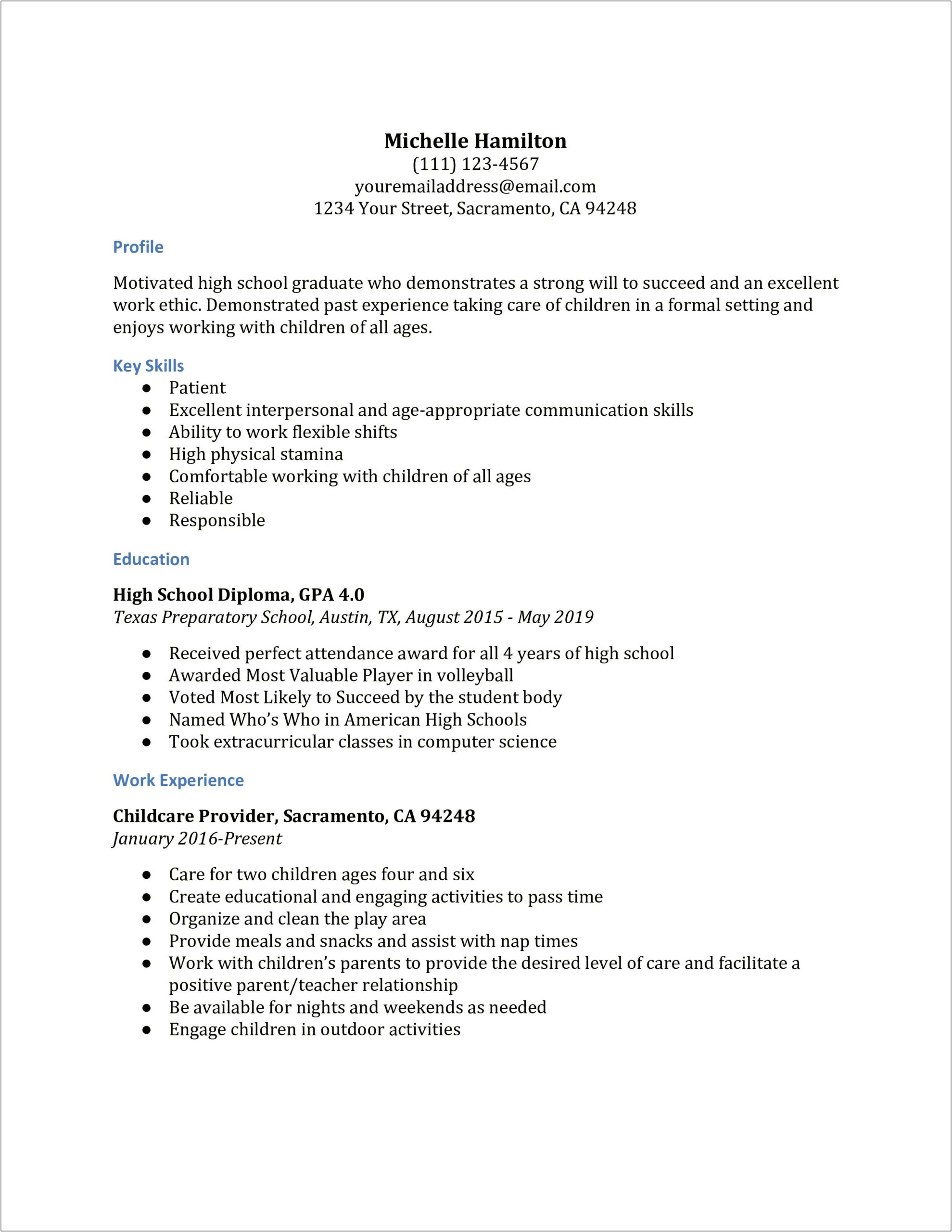 Resumes Examples High School Student