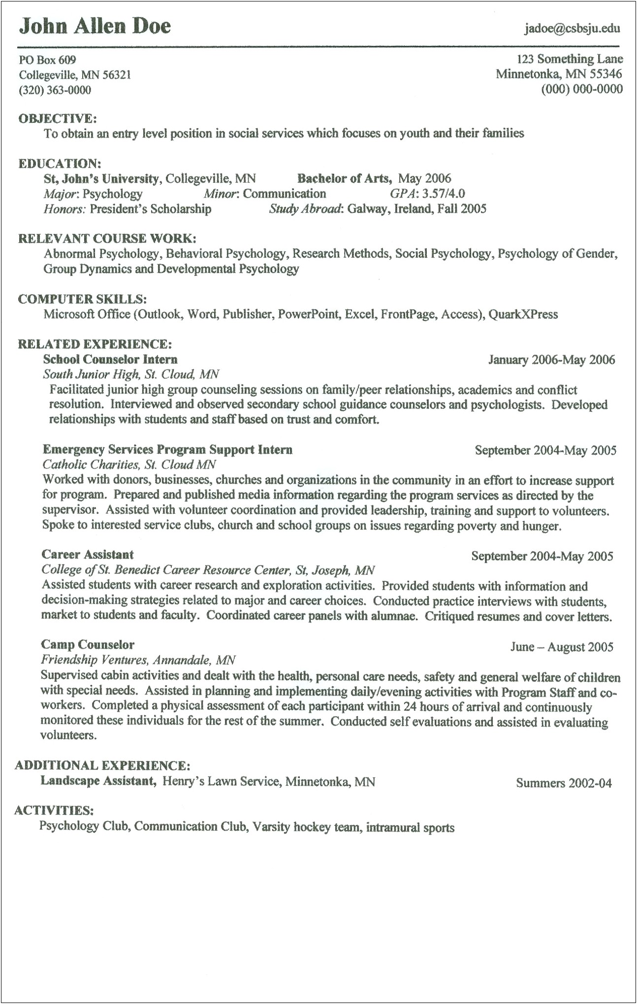 Resumes For College On Campus Job