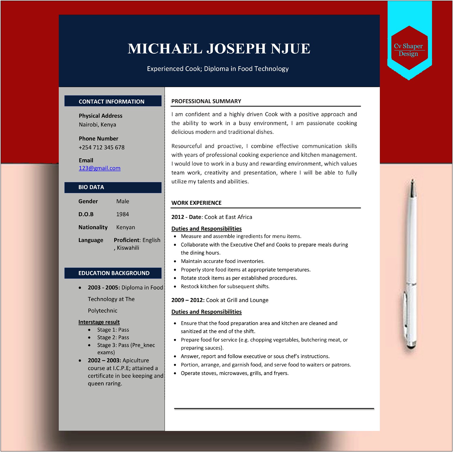 Resumes For Cook Position Samples