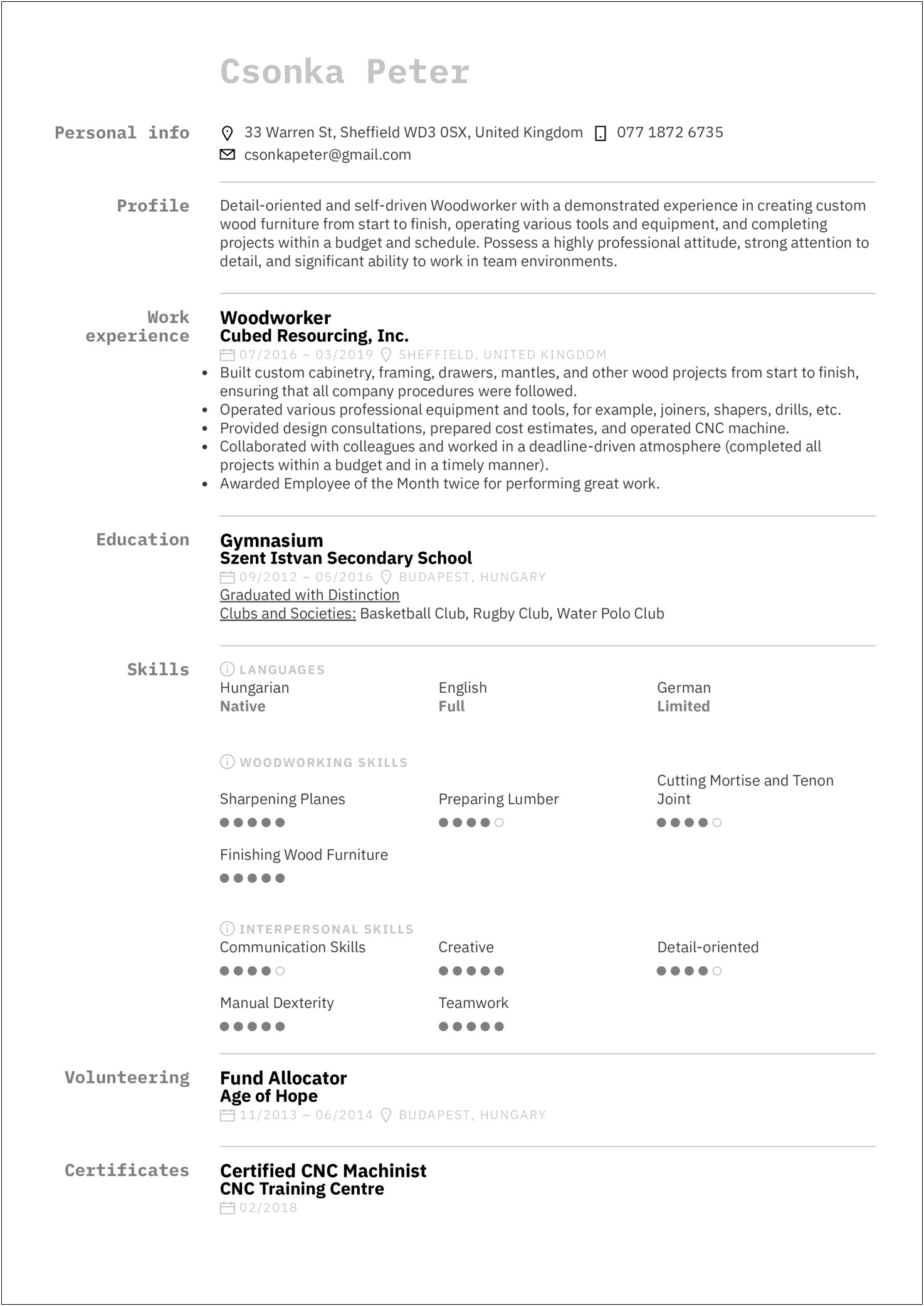 Resumes For Factory Work Example