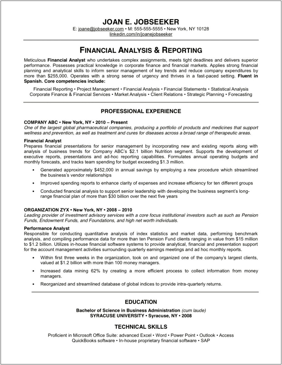 Resumes For Finance & Insurance Managers