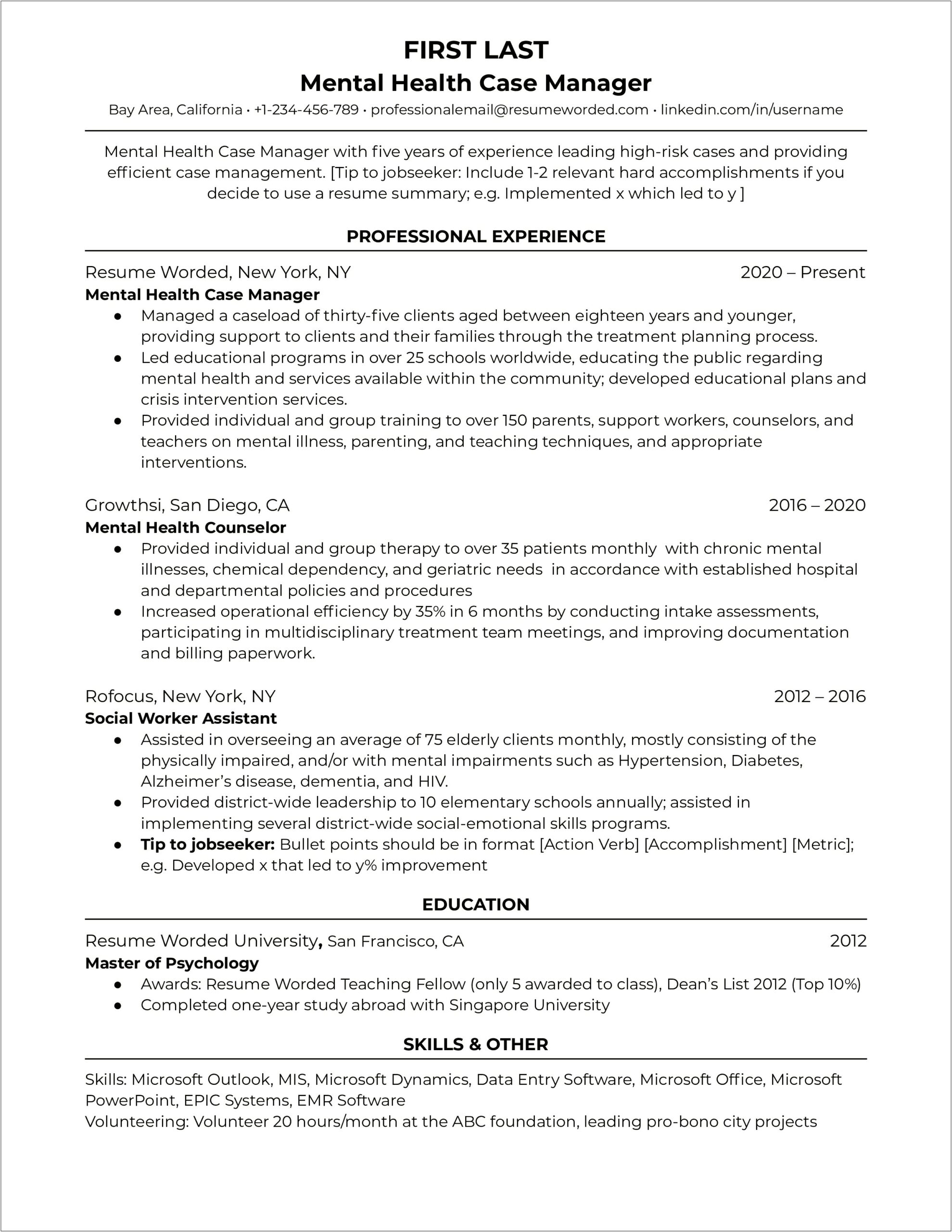 Resumes For Mental Health Worker Name