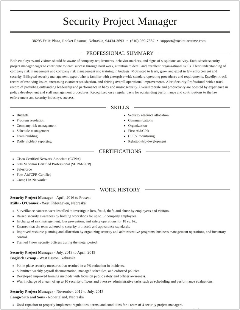 Resumes For Project Managers Template