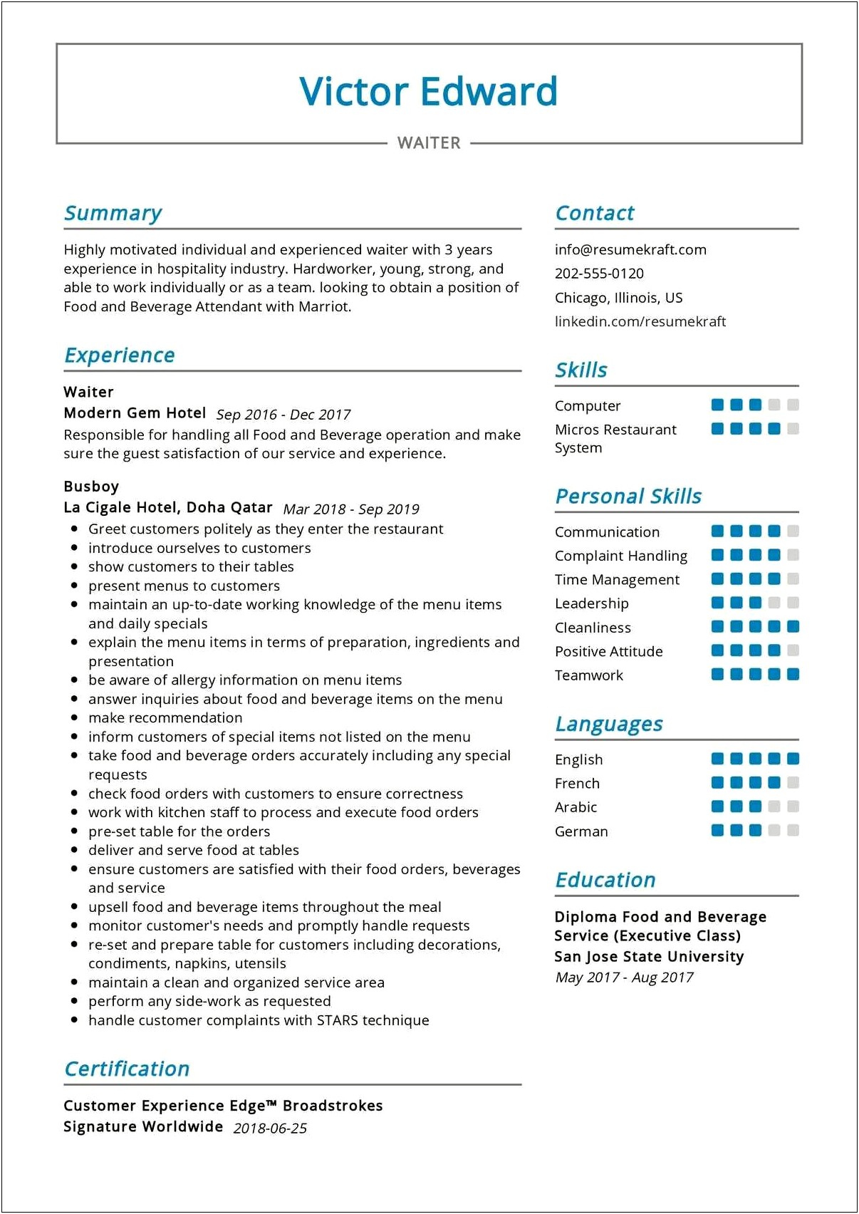 Resumes For Restaurants Examples 2017
