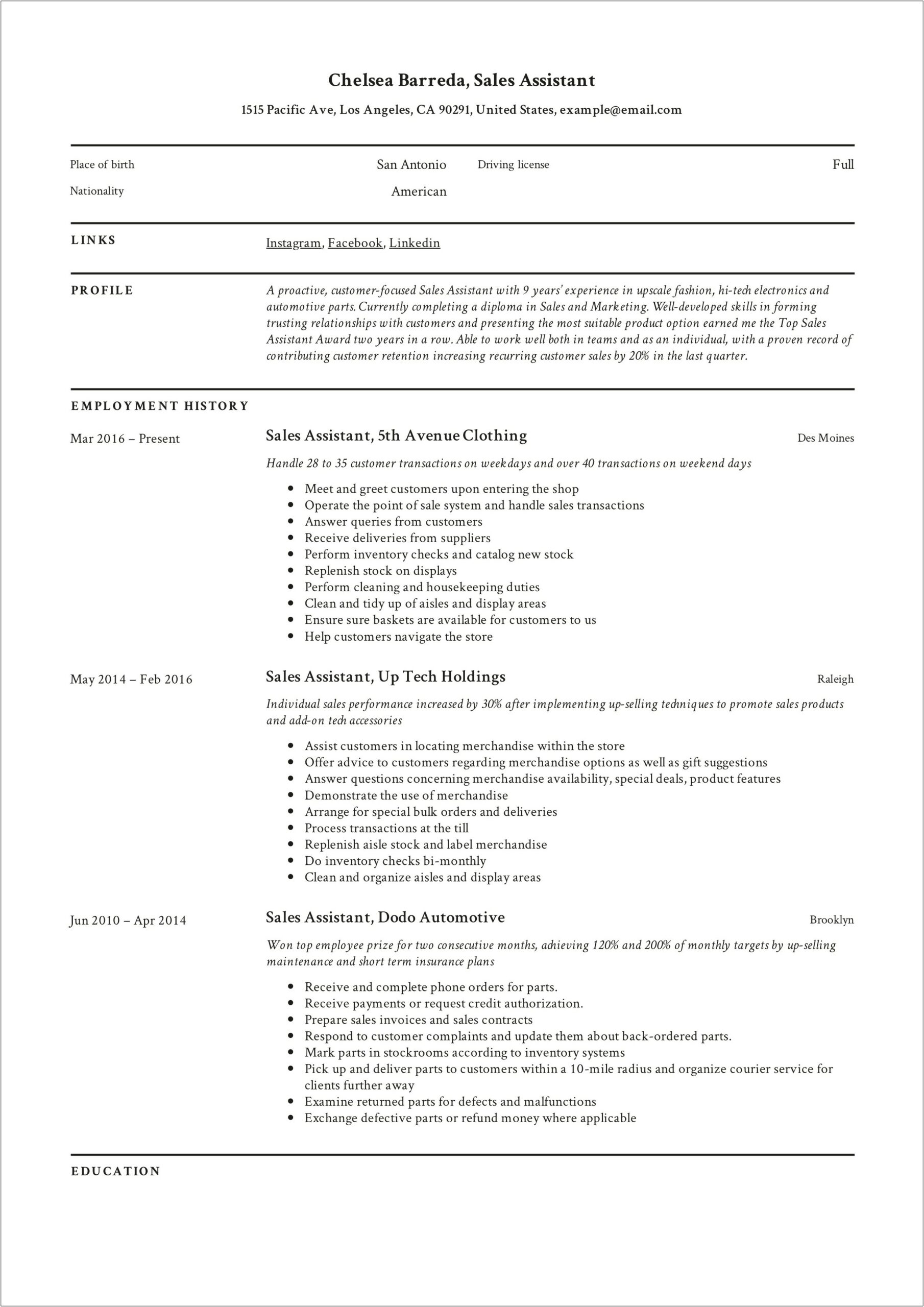 Resumes For Sales Associate Jobs