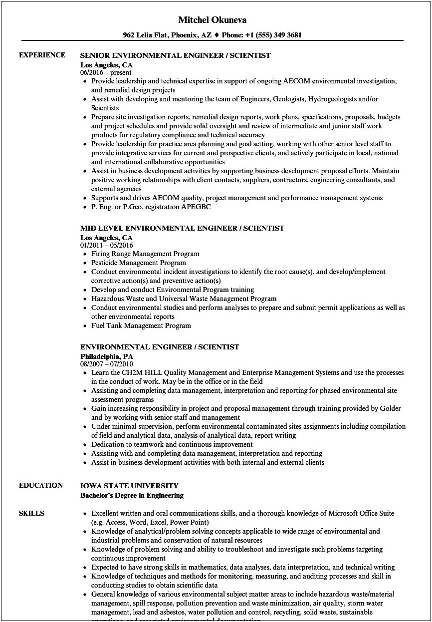 Resumes Looking For A Job In Environmental Permitting