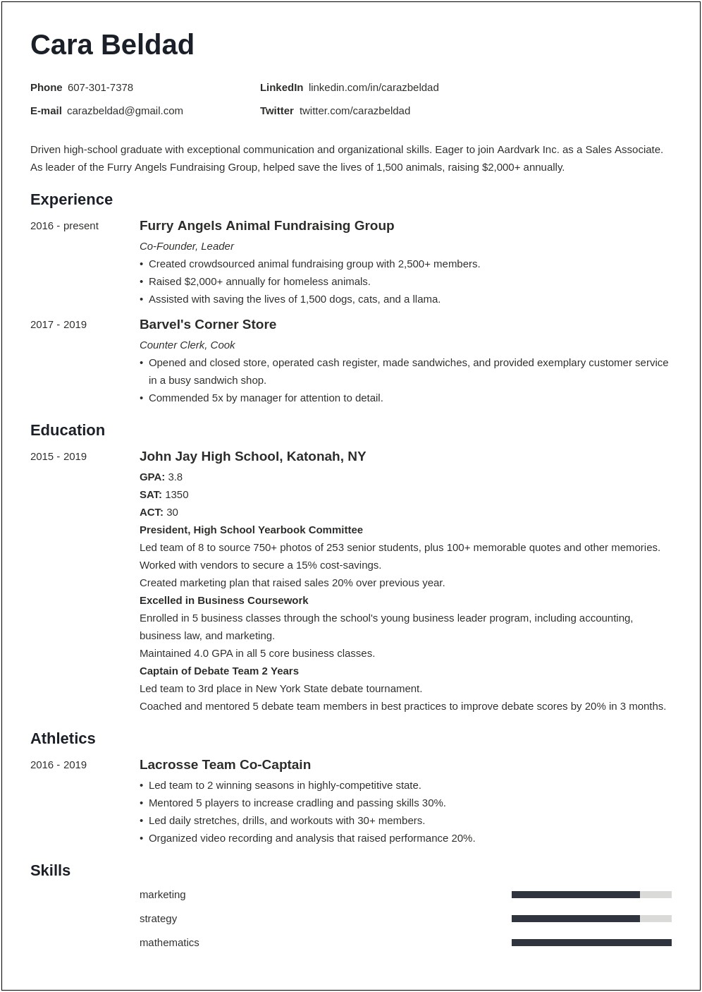 Resumes Samples For A School Thing