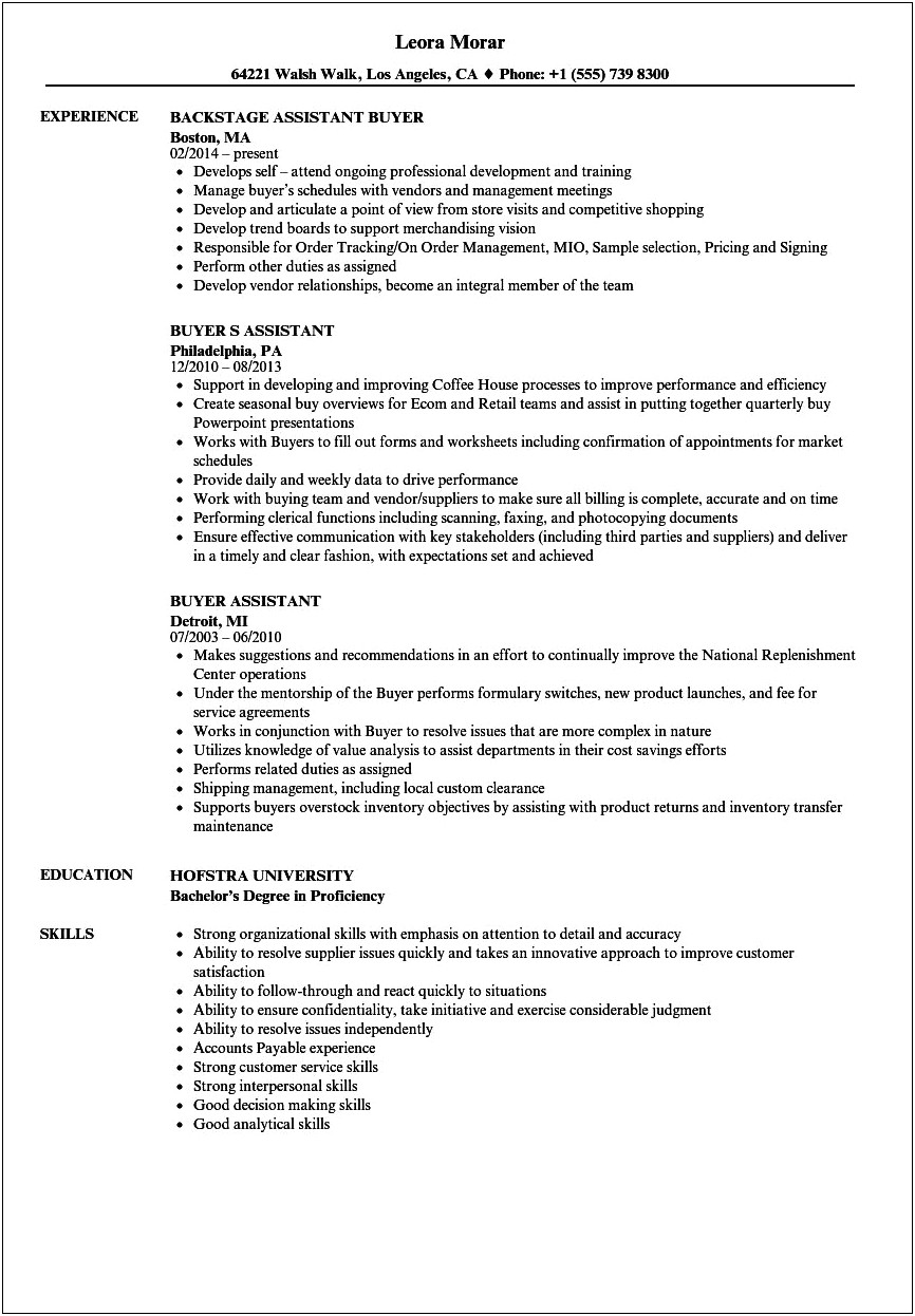 Retail Assistant Buyer Resume Examples