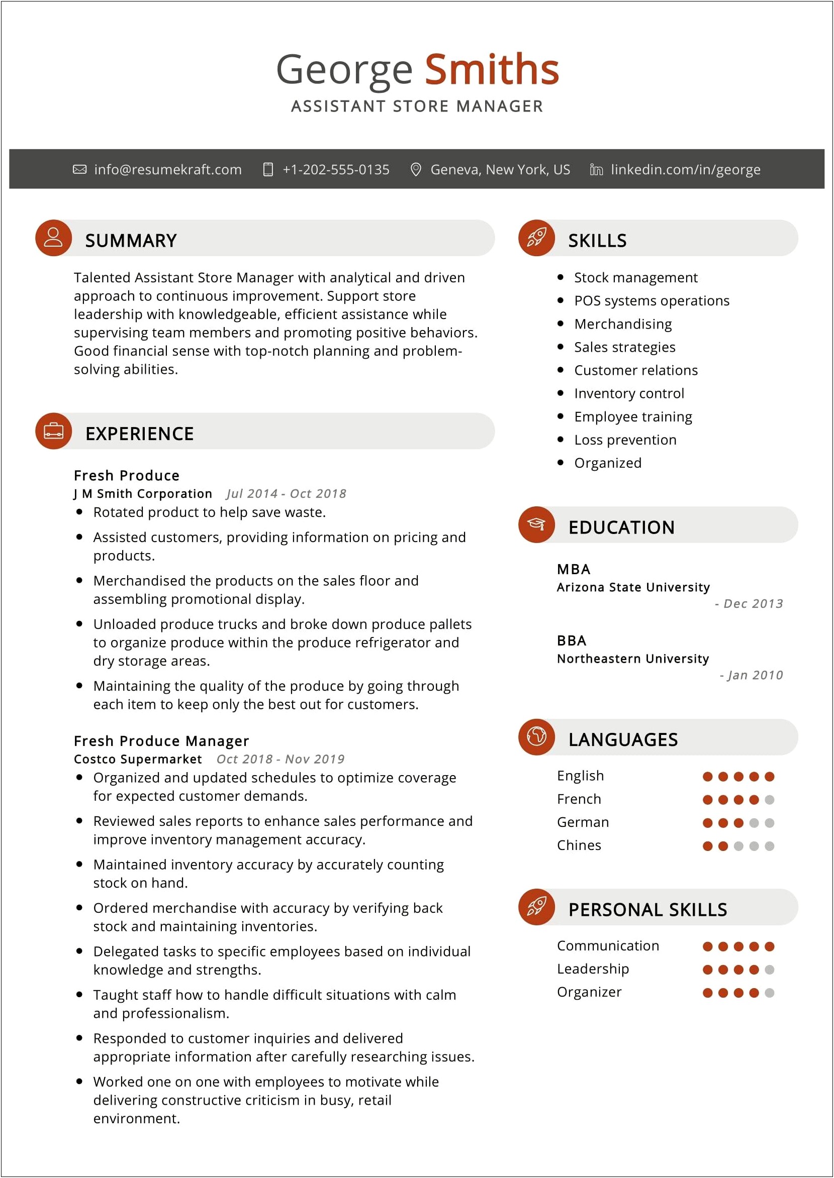 Retail Assistant Store Manager Job Description Resume