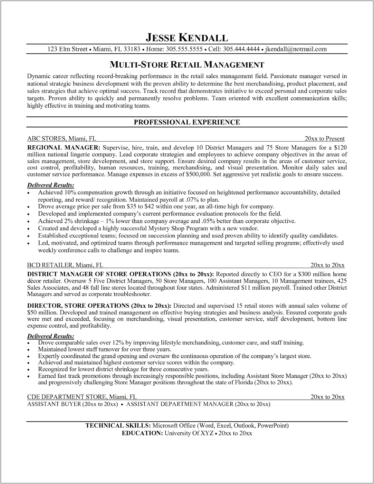 Retail District Manager Resume Sample