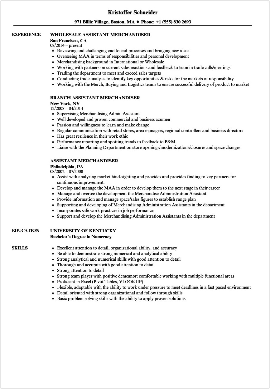 Retail Job Description For Resume