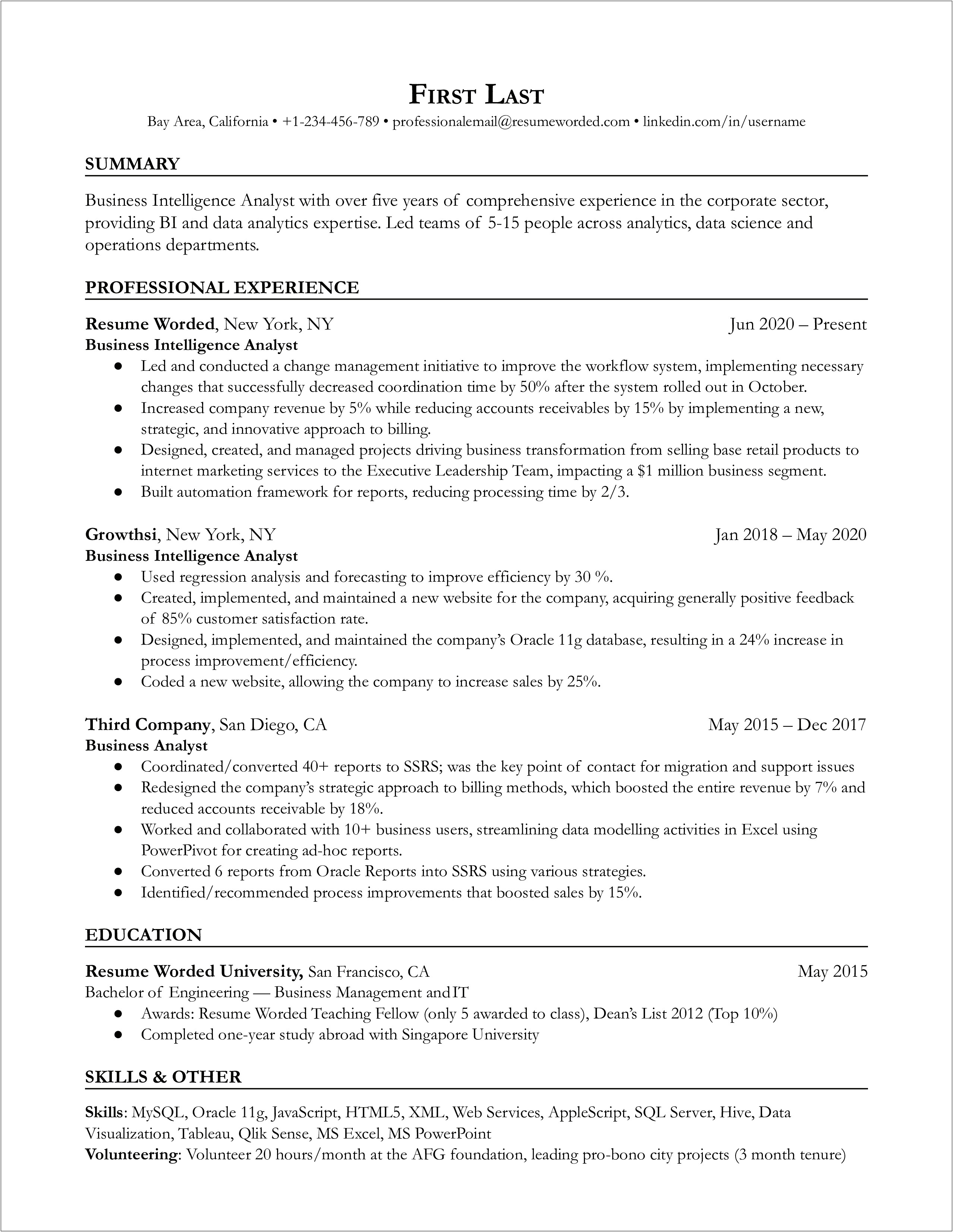 Retail Link Analyst Resume Example