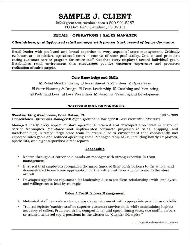 Retail Management Resume Examples With Objective