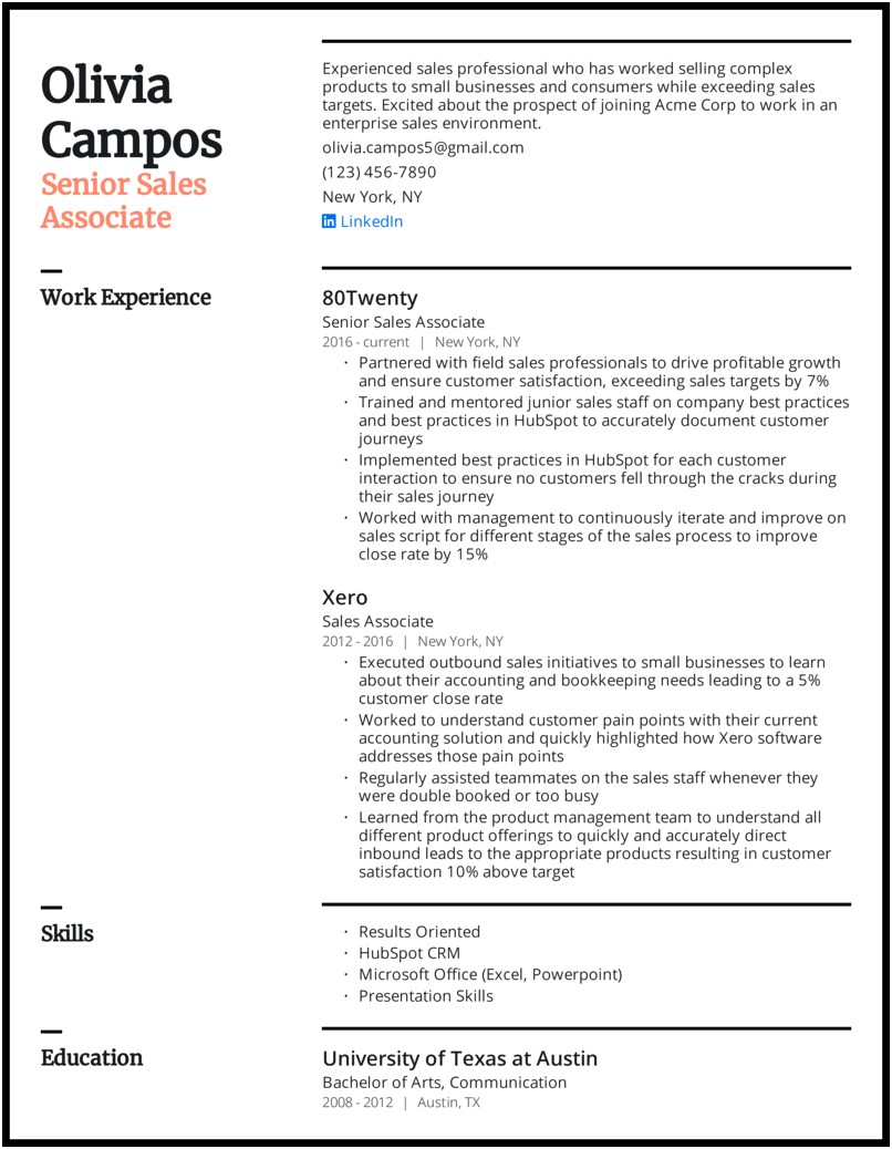 Retail Sales Consultant Experience On Resume