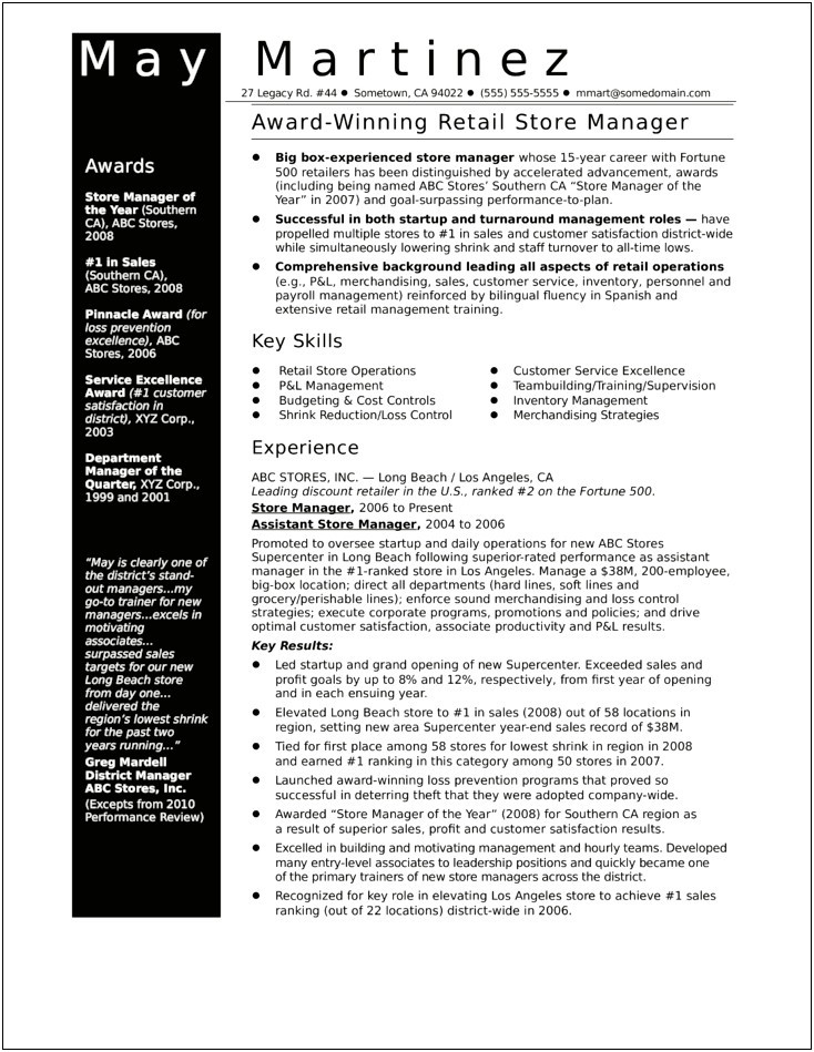 Retail Sales Manager Resume Examples