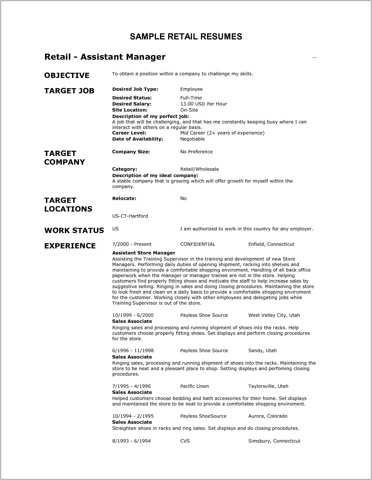 Retail Sales Position Resume Objective