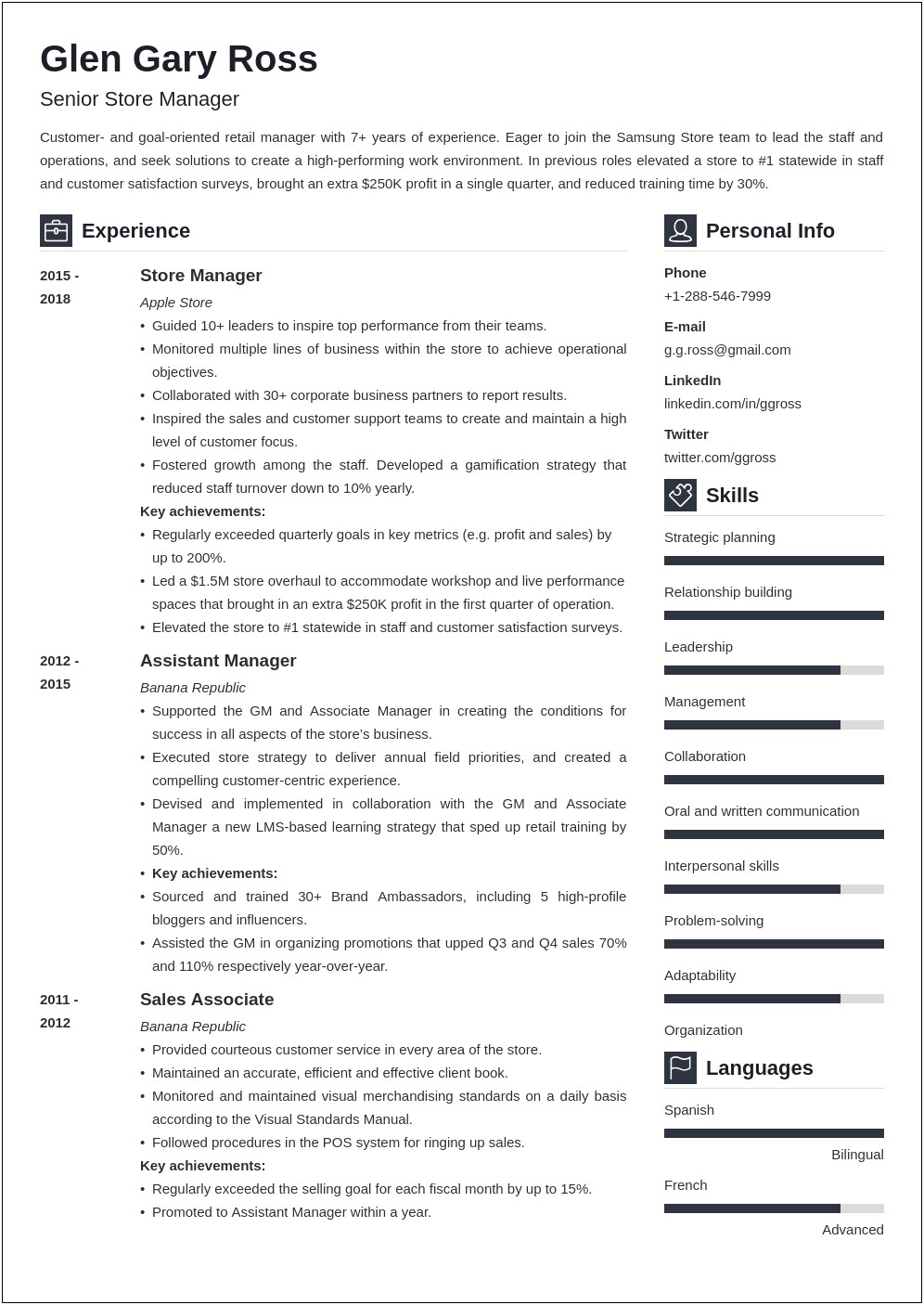 Retail Skills Examples For Resume