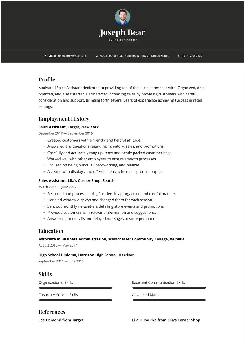 Retail Store Job Experience Resume