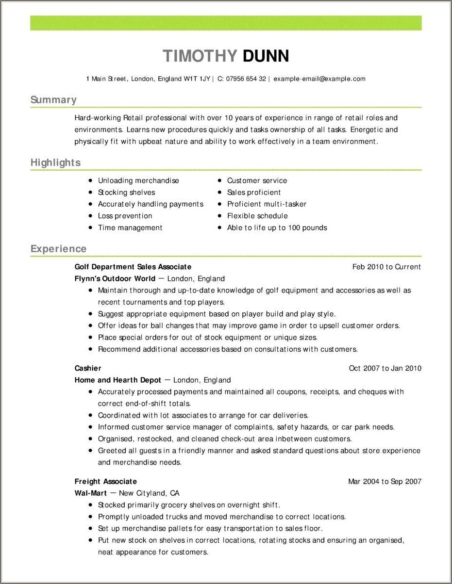 Retail Store Resume Objective Examples