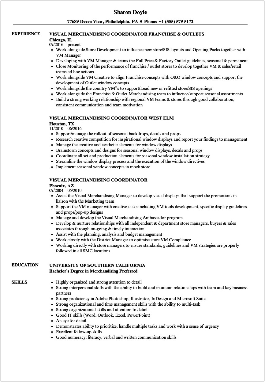 Retail Visual Merchandiser Job Description Resume